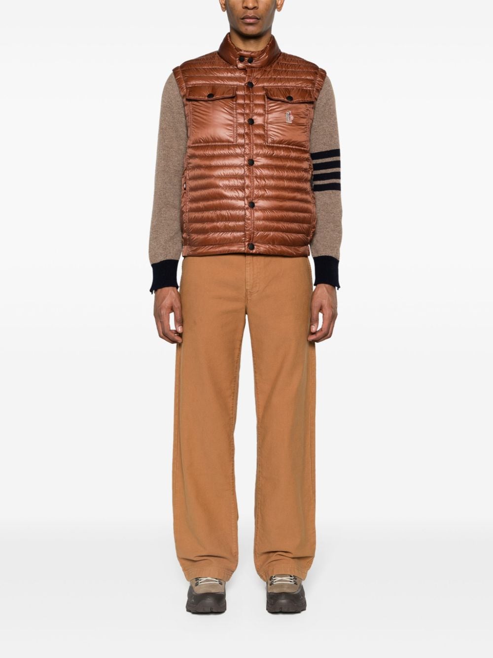 Shop Moncler Ollon Ripstop Down Gilet In Brown