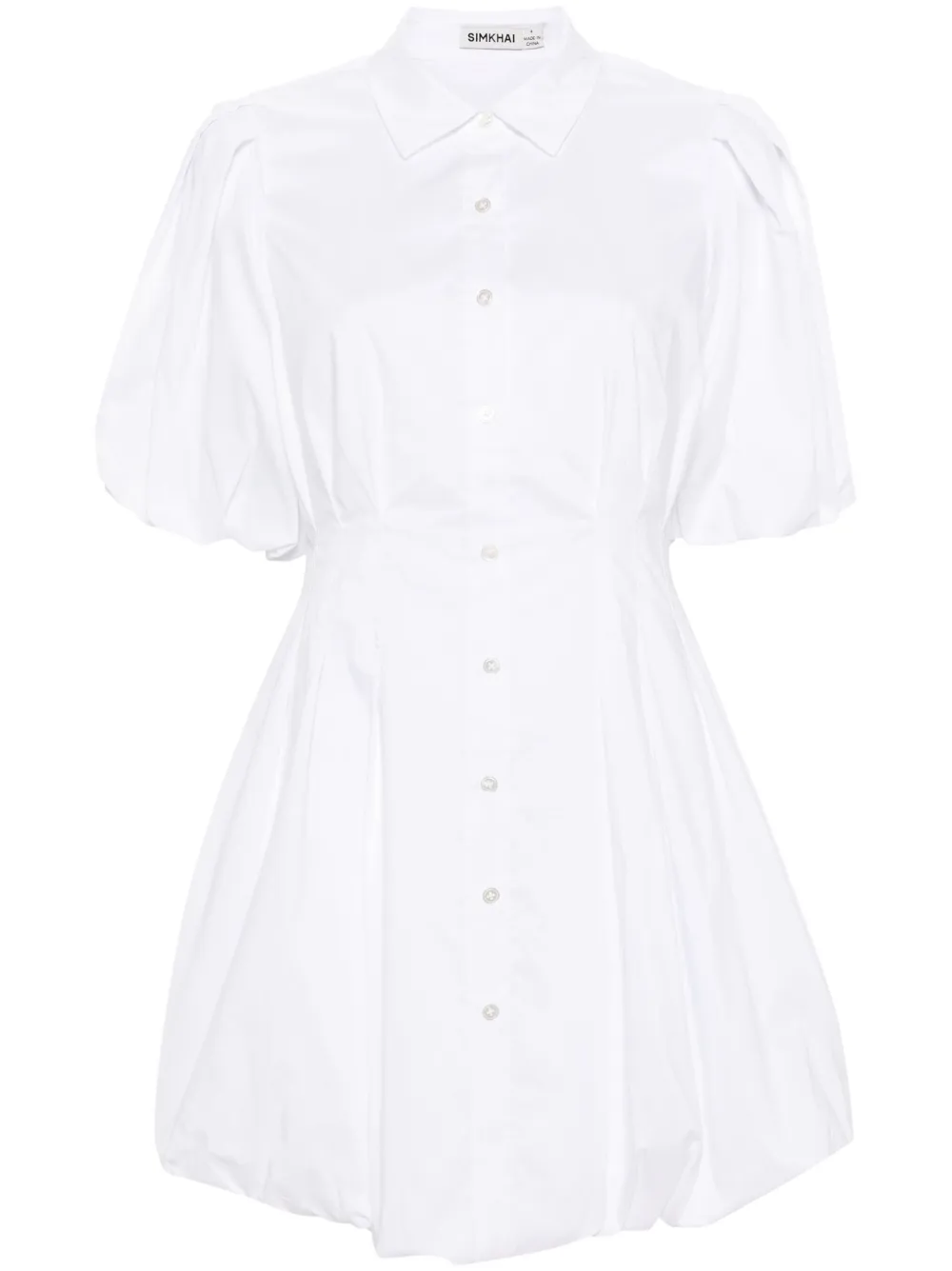 Shop Simkhai Cleo Puffball Mini Shirtdress In White