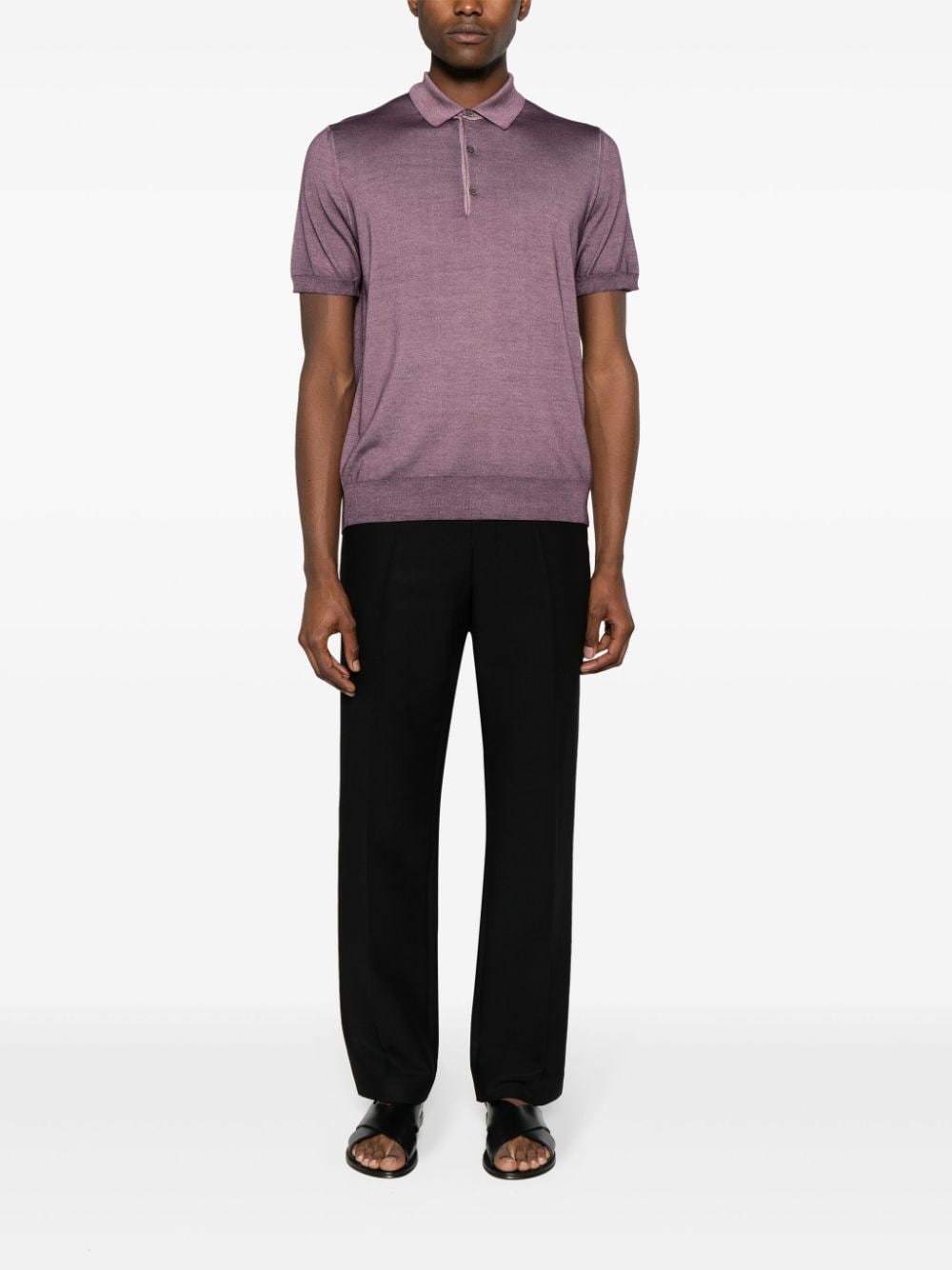 Shop Canali Mélange-effect Polo Shirt In Purple