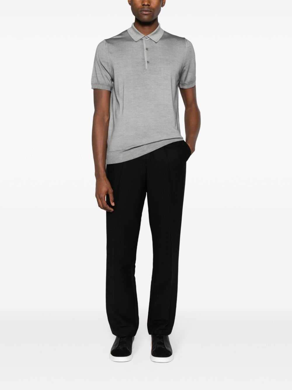 Shop Canali Buttoned Polo Shirt In Grey