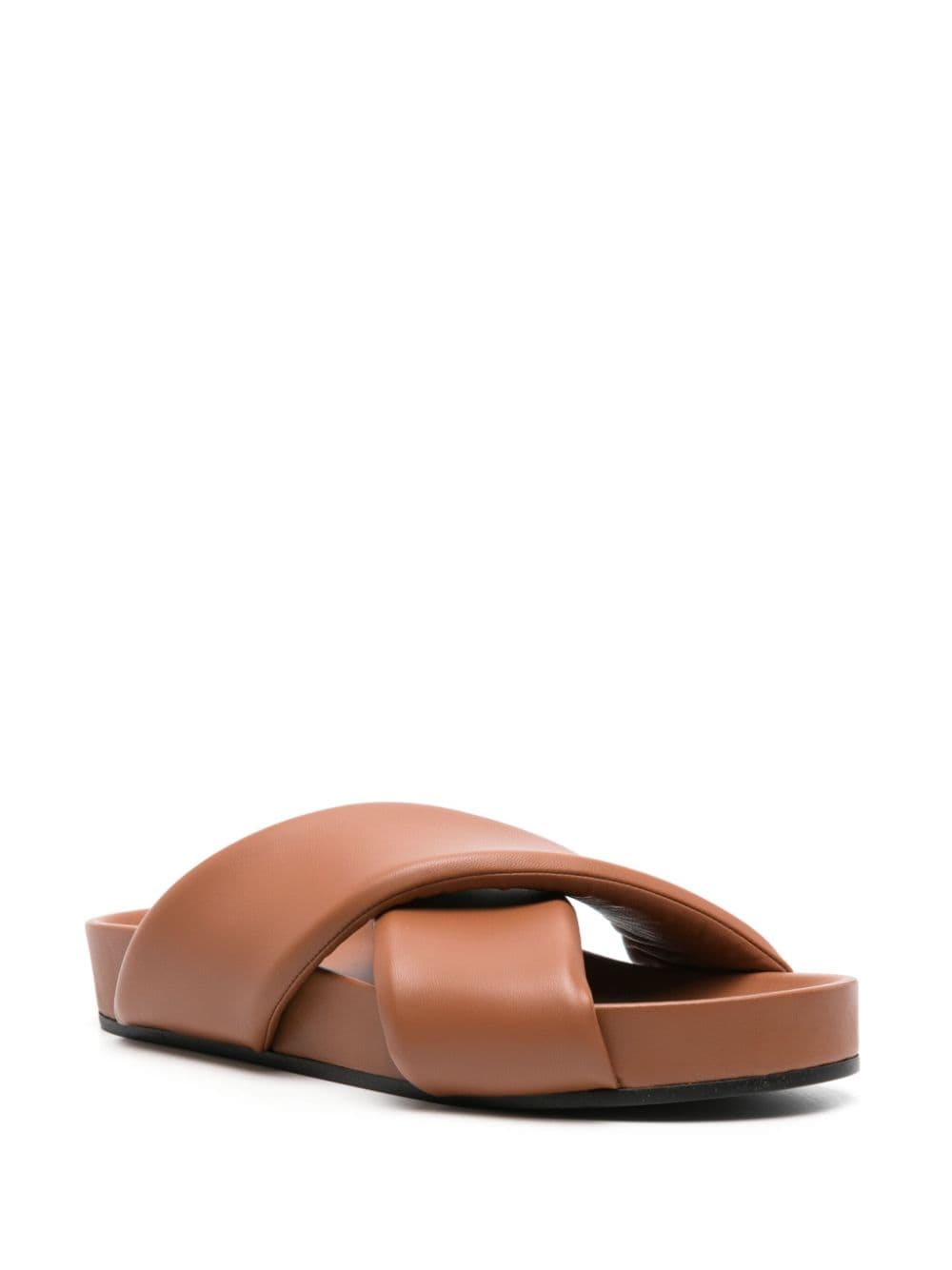 Shop Jil Sander Padded Leather Slides In Brown