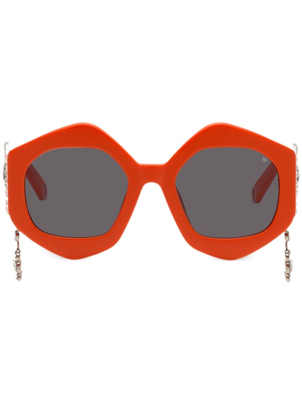 Philipp Plein Skull-charm Hexagon-frame Sunglasses In Orange