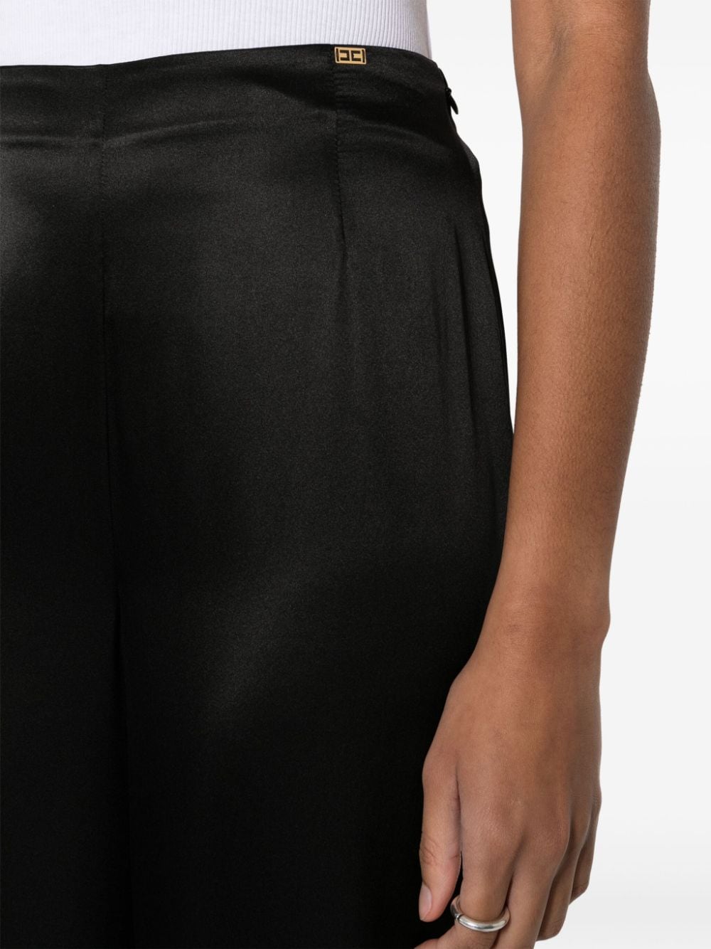 Shop Elisabetta Franchi Satin Flared Trousers In Black