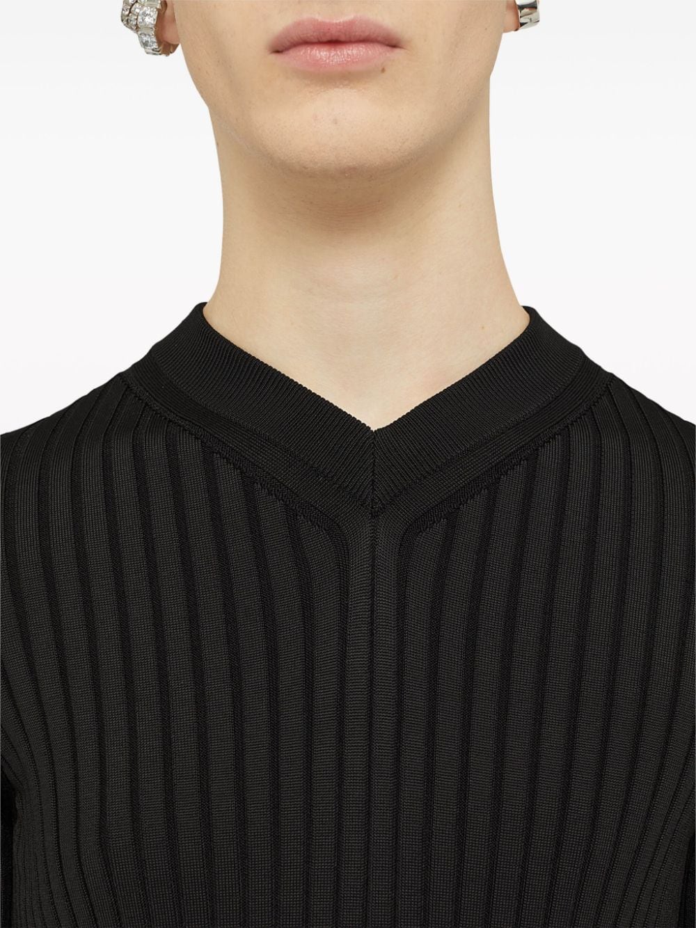 Shop Jil Sander Ribbed-knit V-neck T-shirt In Black