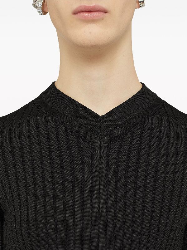 Jil Sander ribbed-knit V-neck T-shirt | Black | FARFETCH AO