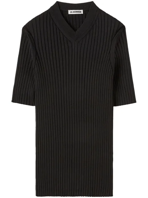 Jil Sander playera tejida de canalé con cuello en V