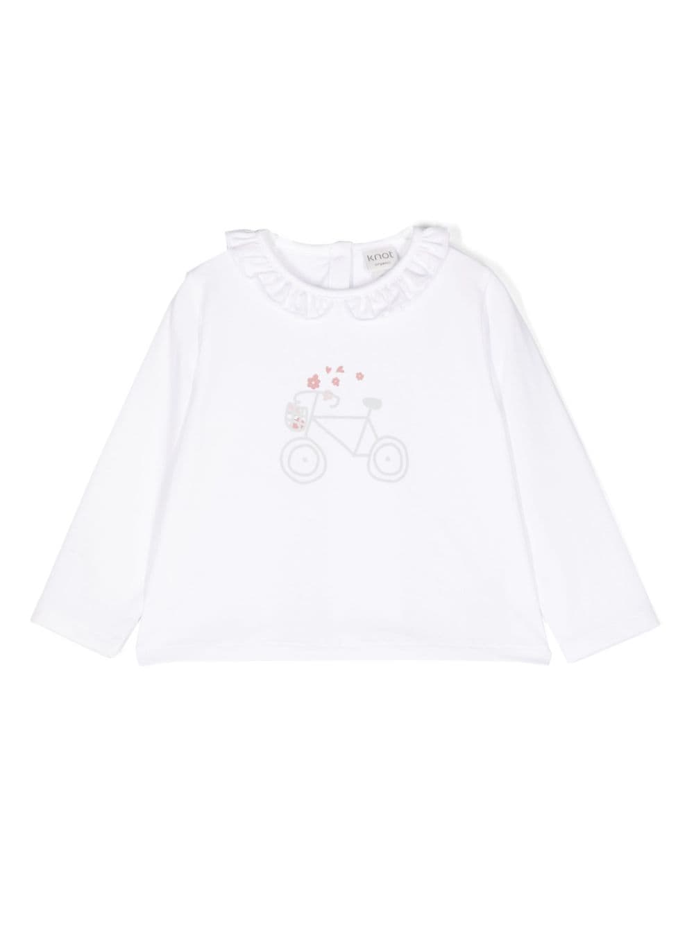 Knot Babies' Spring Bike-print Long-sleeves T-shirt In White