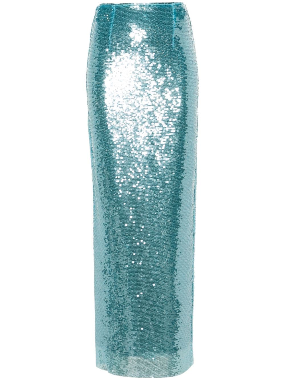 The New Arrivals Ilkyaz Ozel High-rise Sequined Maxi Skirt In Blue