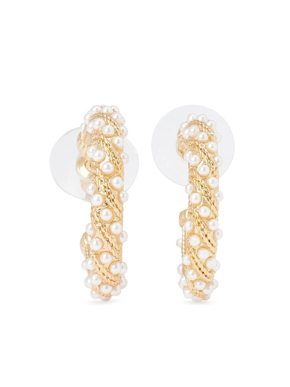 Kenneth Jay Lane 14kt yellow gold faux-pearl hoop earrings - Oro