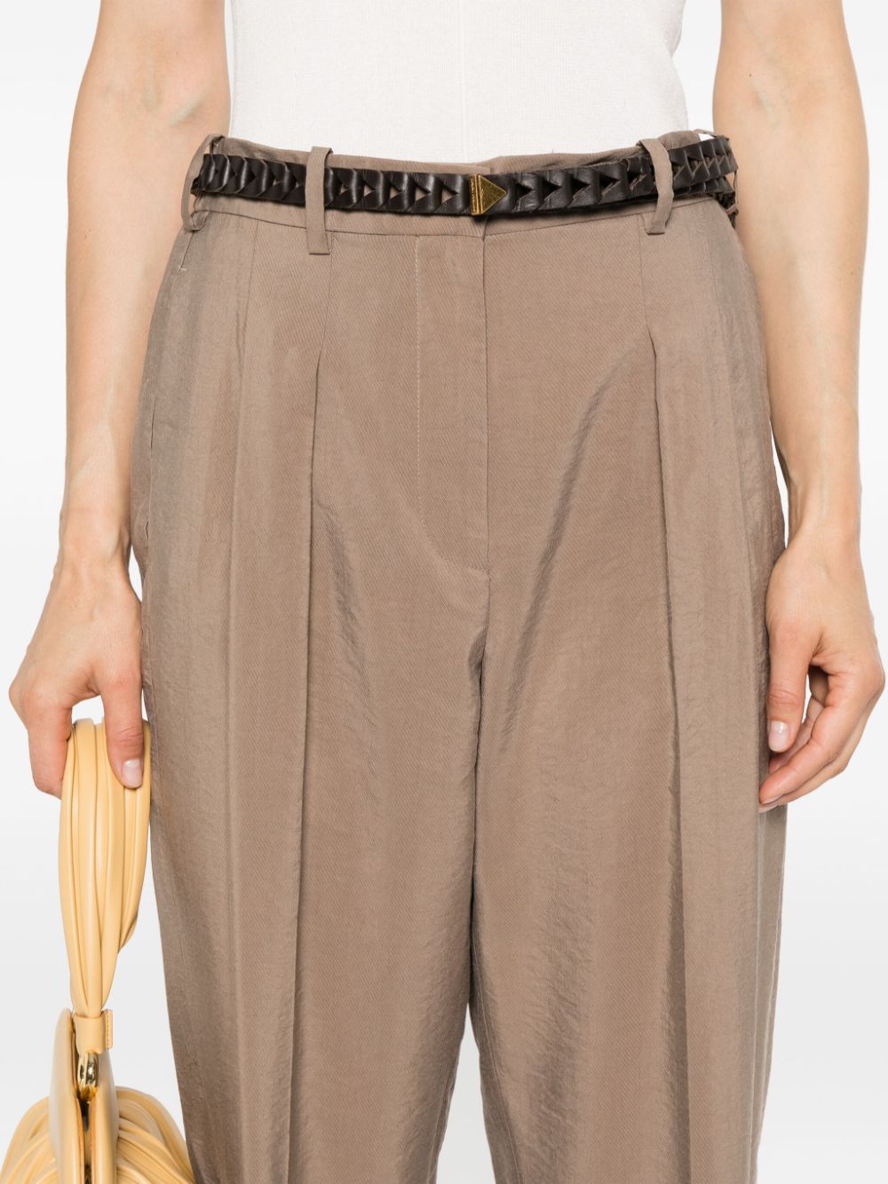 Shop Joseph High-waisted Tapered Trousers In Brown