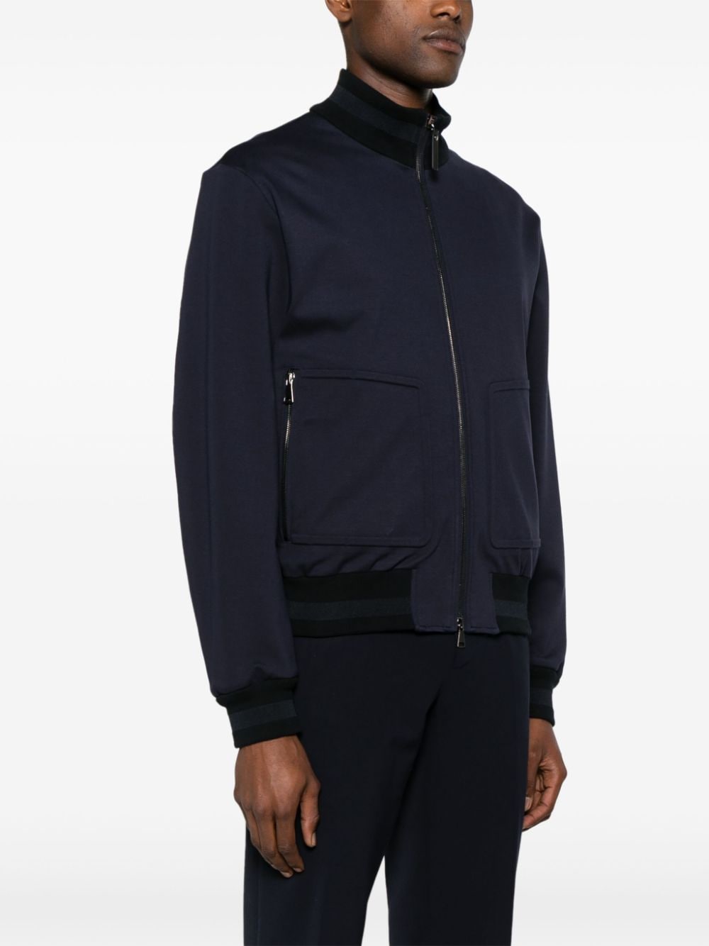 Shop Canali High-neck Bomber Jacket In Blue