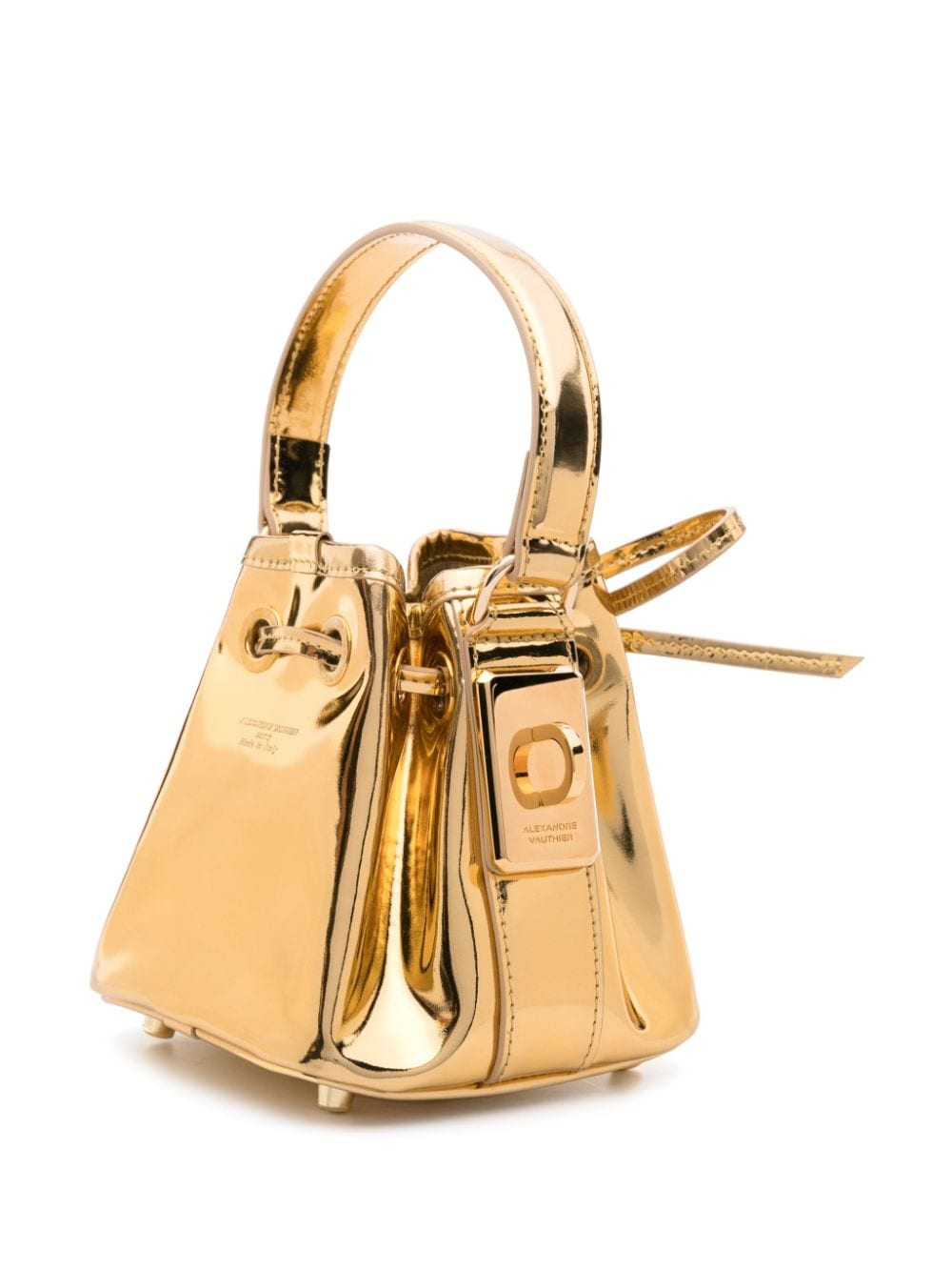 Shop Alexandre Vauthier Mini Patent-leather Crossbody Bag In Gold