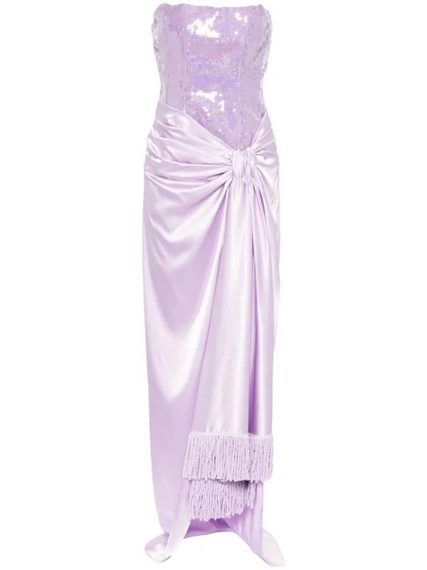 bronx and banco violet flared dress Bronx and Banco Women's Belted Satin Jersey Wrap Maxi Dress - Purple