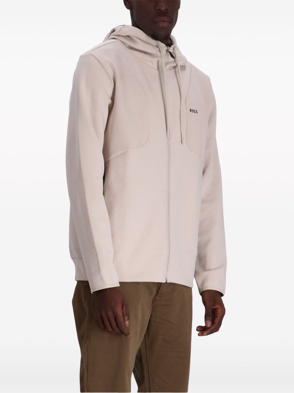 Shop Hugo Boss Saggy Logo-print Hoodie In Neutrals