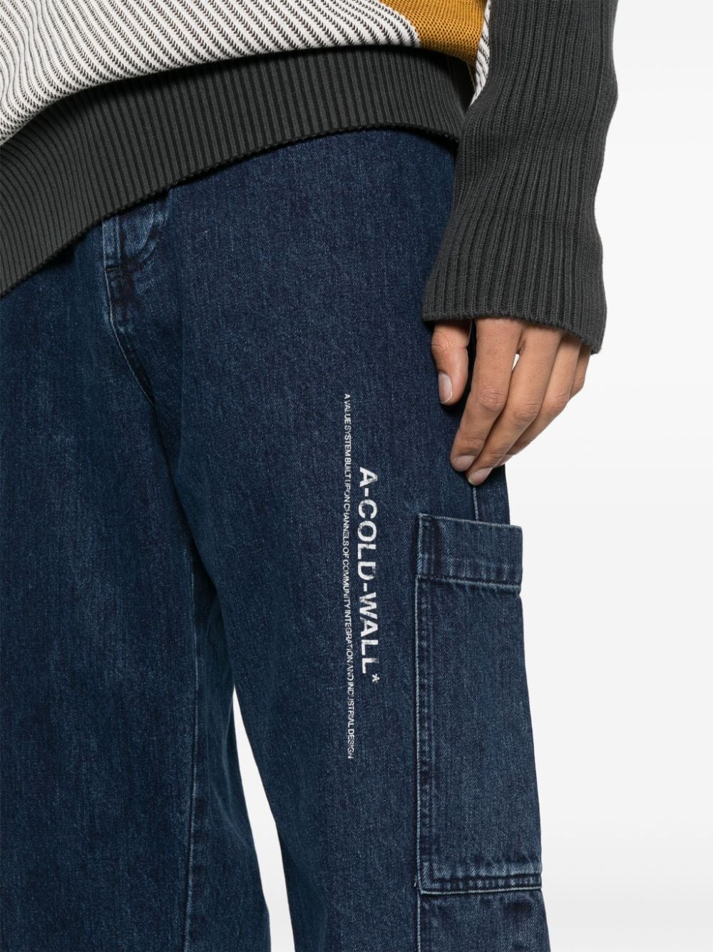 Shop A-cold-wall* Logo-printed Wide-leg Jeans In Blue