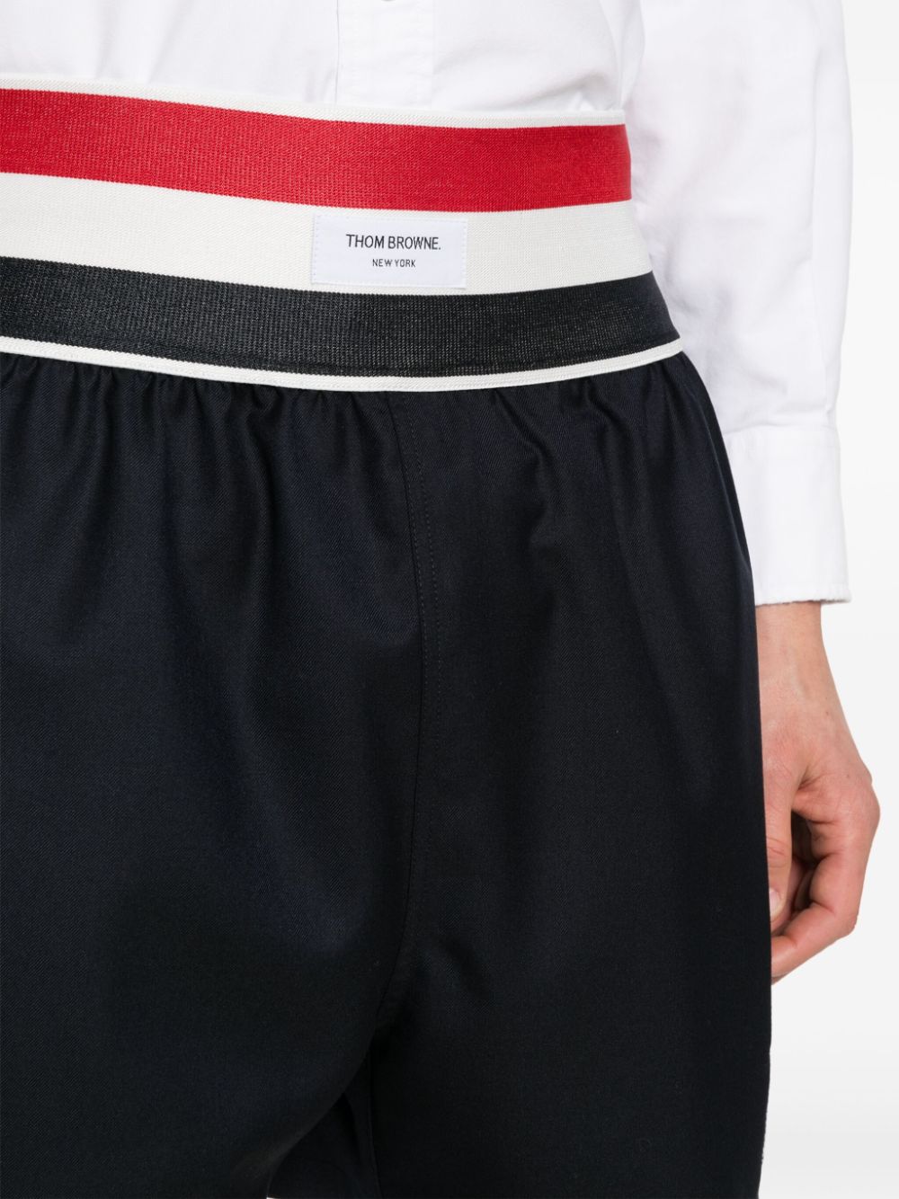 Shop Thom Browne Rwb-stripe Wool Shorts In 蓝色