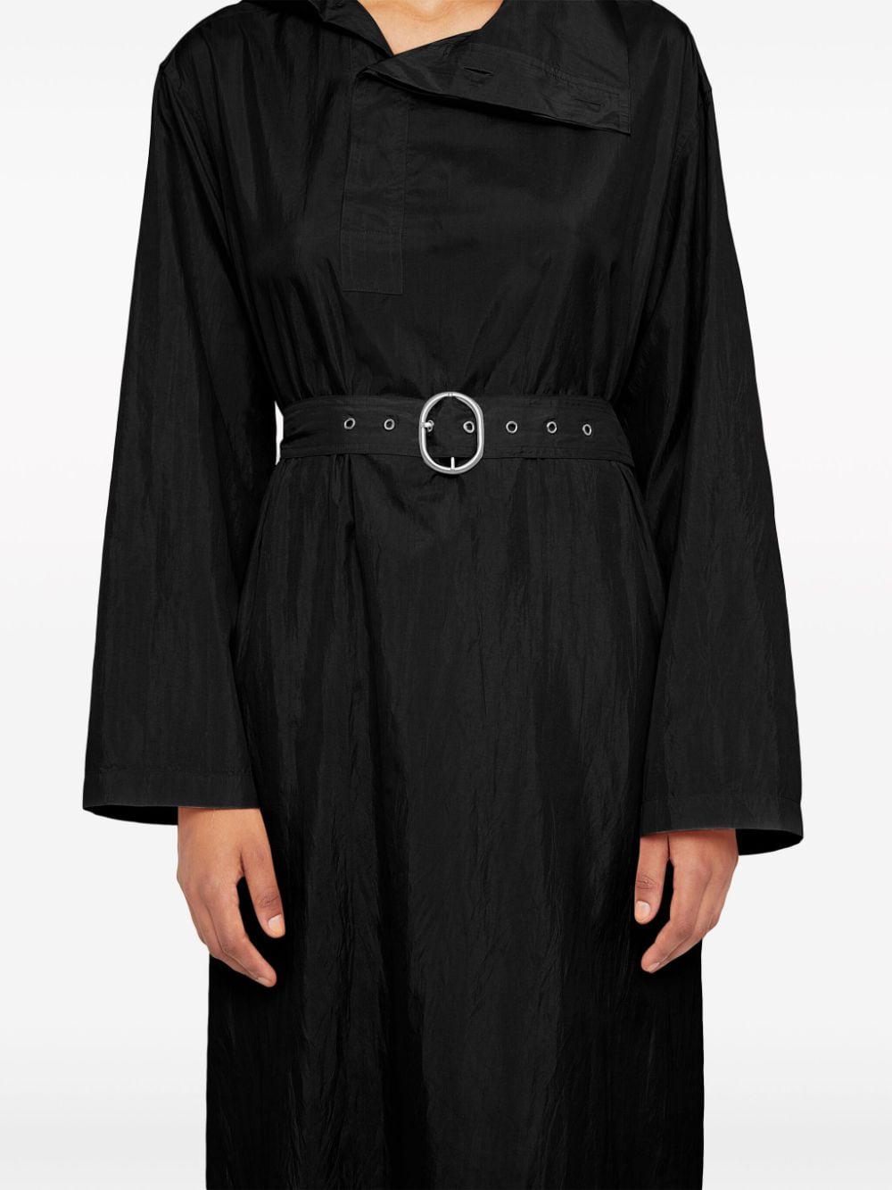 Shop Jil Sander Funnel-collar Belted Silk-nylon Dress In Schwarz