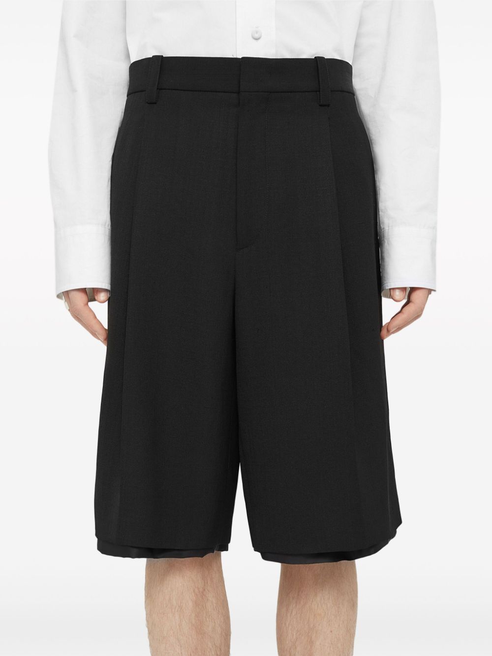 Shop Jil Sander Layered-hem Pleated Shorts In Black