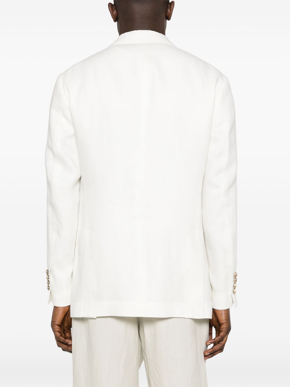 Shop Brunello Cucinelli Double-breasted Linen Blazer In Weiss