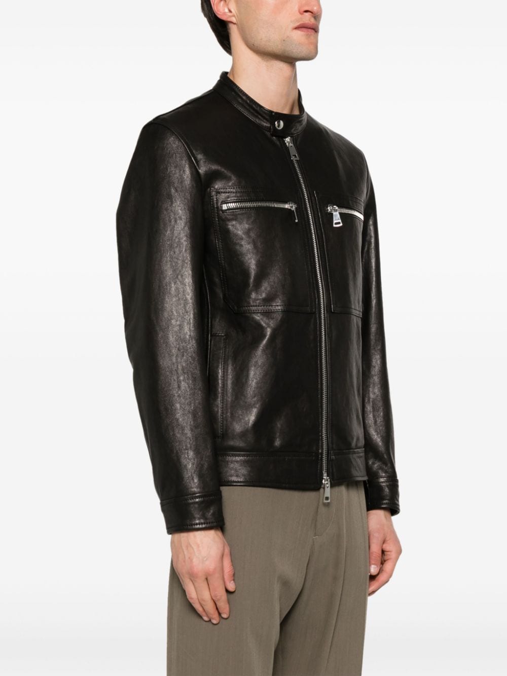 DONDUP logo-lettering leather jacket - Zwart