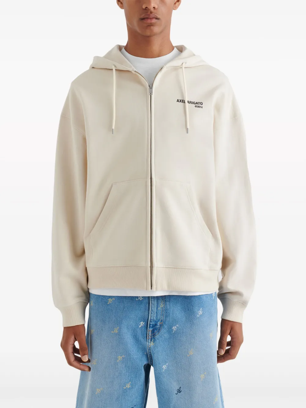 Shop Axel Arigato Field Logo-print Cotton Hoodie In Neutrals