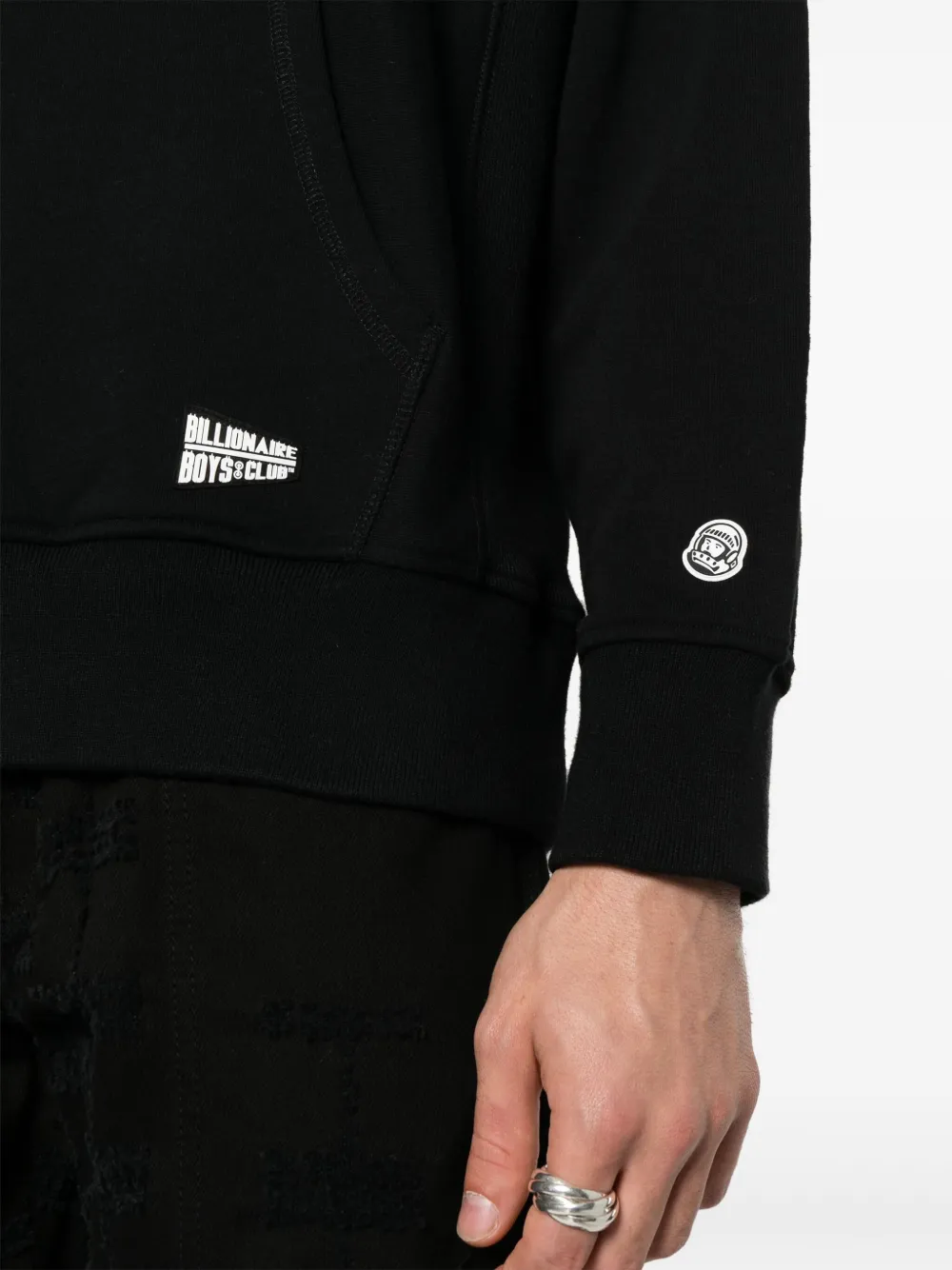 Shop Billionaire Boys Club Slogan-embroidered Cotton Hoodie In Black