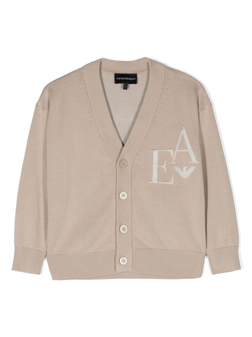 Emporio Ar i Kids Button-up vest met logo jacquard Beige