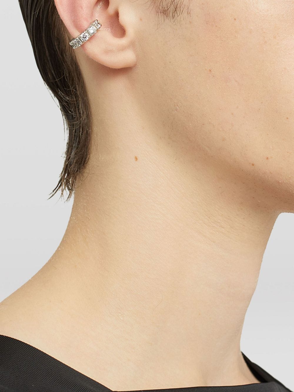 Shop Jil Sander Crystal-embellished Ear Cuff In Silver