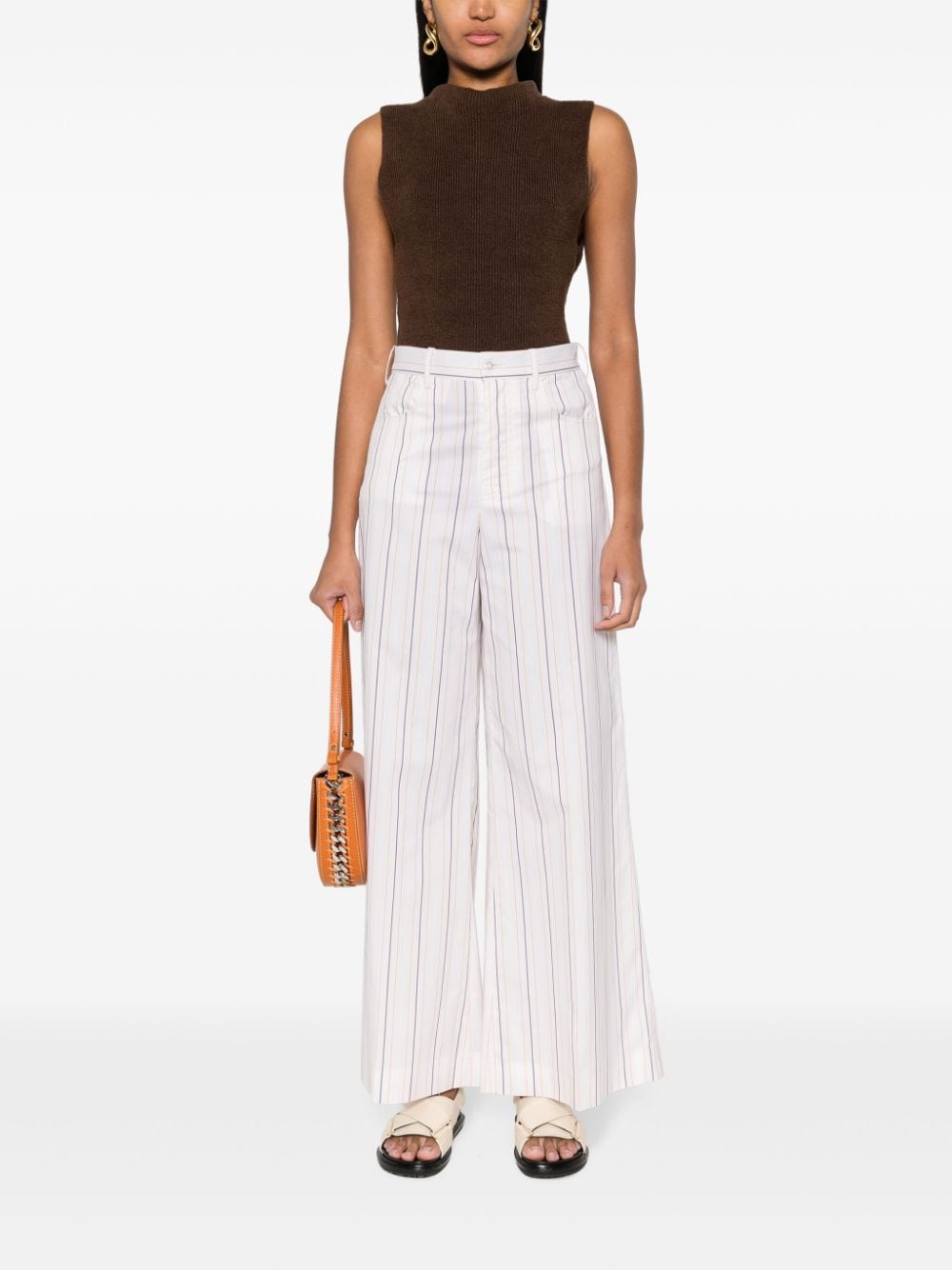 Shop Marni Logo-embroidered Striped Wide Trousers In Neutrals