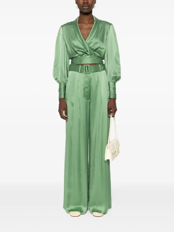 Zimmermann Silk Cropped Wrap Top - Green Zimmermann Silk Cropped Wrap Top - Green