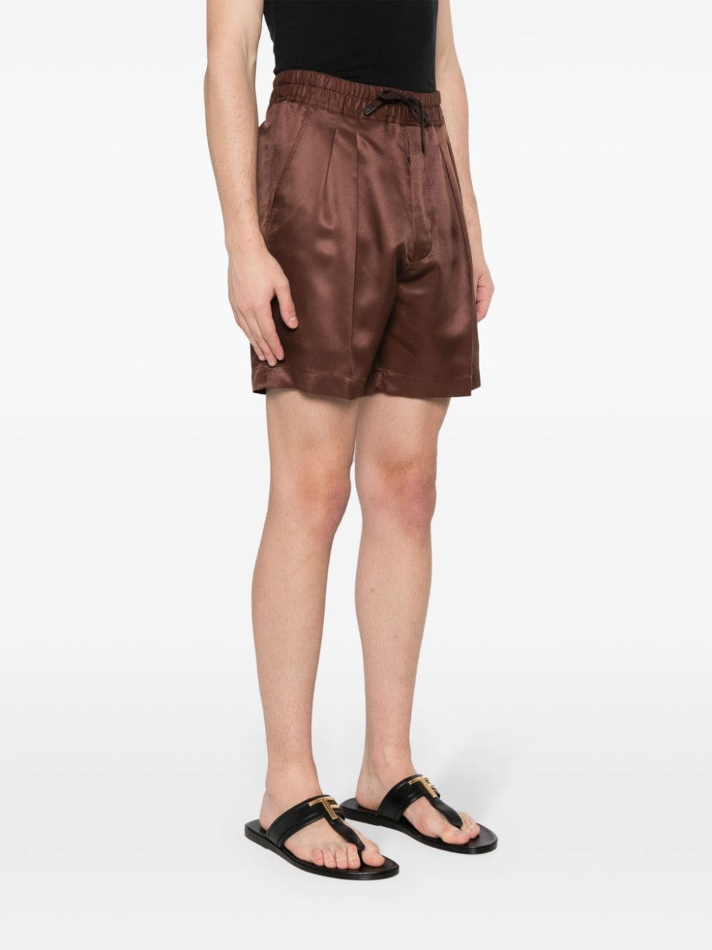 Shop Tom Ford Pleated Silk Twill Shorts In Brown