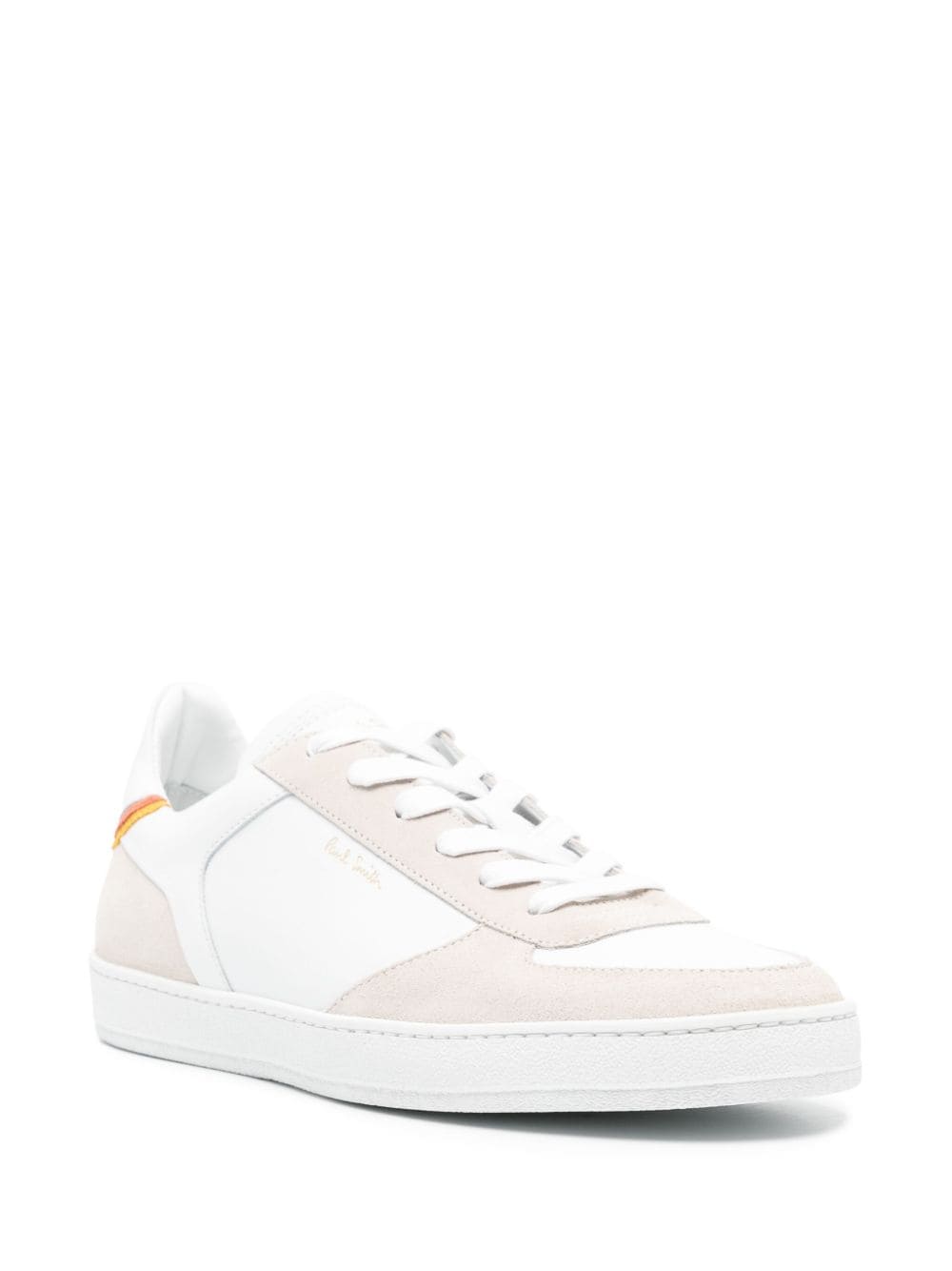 Shop Paul Smith Shadow-stripe Leather Sneakers In White