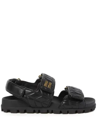 サンダル・ミュール MiuMiu SS23 Black satin sandals (5X858DFM1002BEW F0J05) Miu Miu Black Satin Crystal Embellished Block Heel Platform