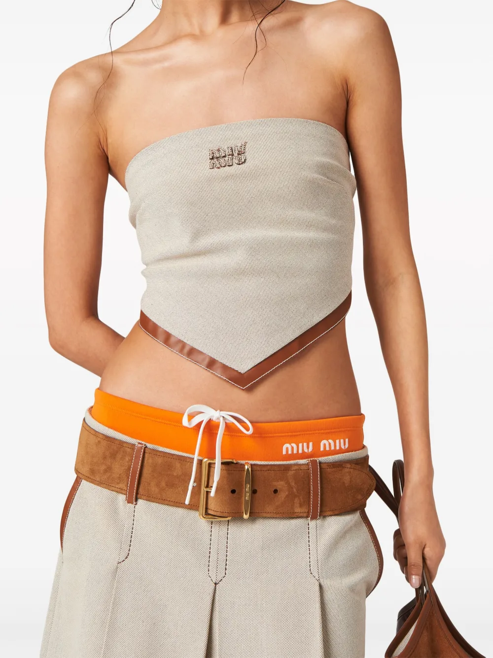 Miu Miu logo-embroidered Bandeau Top | Neutrals | FARFETCH UK