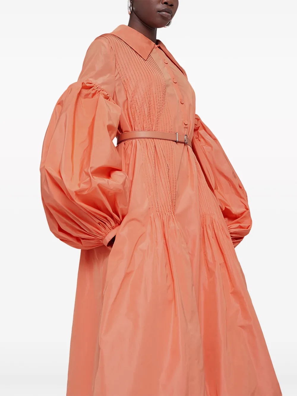Jil Sander Geplooide taffeta jurk met pofmouwen Roze