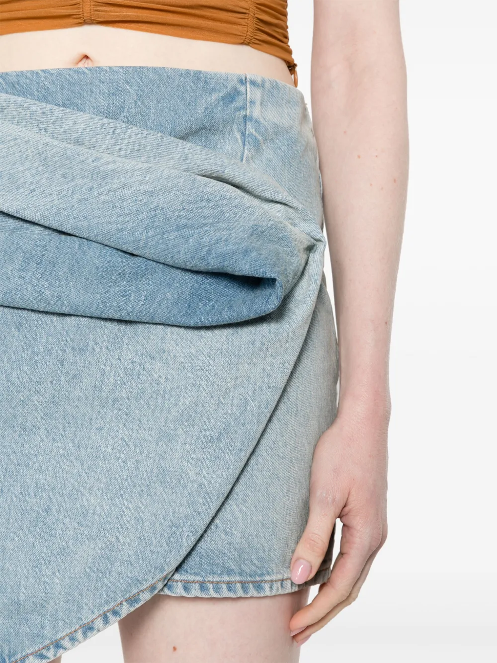 Rev The Marlowe Draped Mini Denim Skirt In Blue
