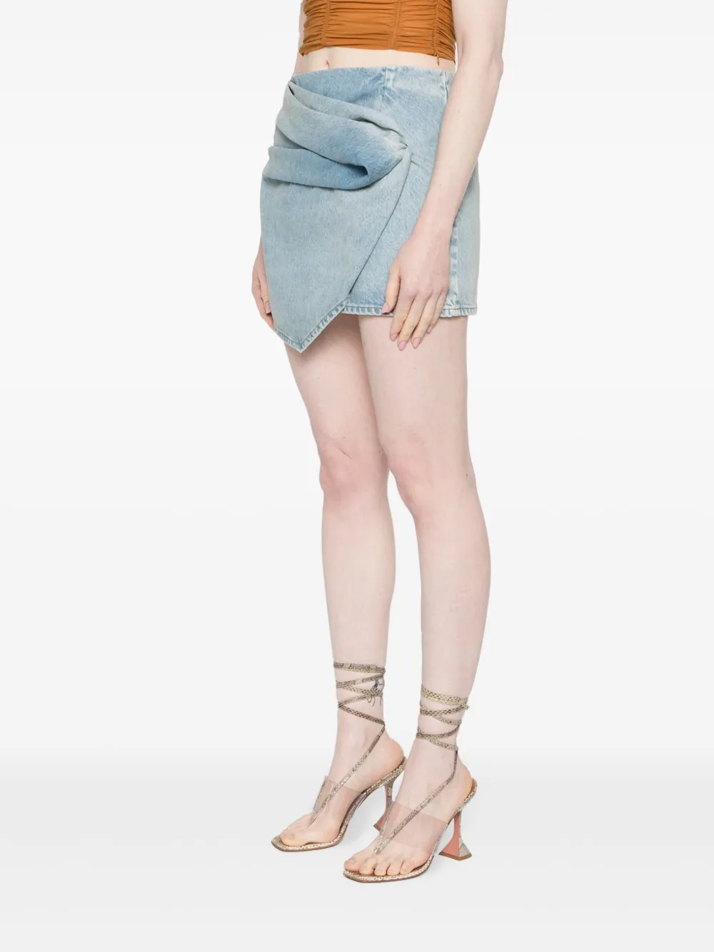 Rev The Marlowe Draped Mini Denim Skirt In Blue