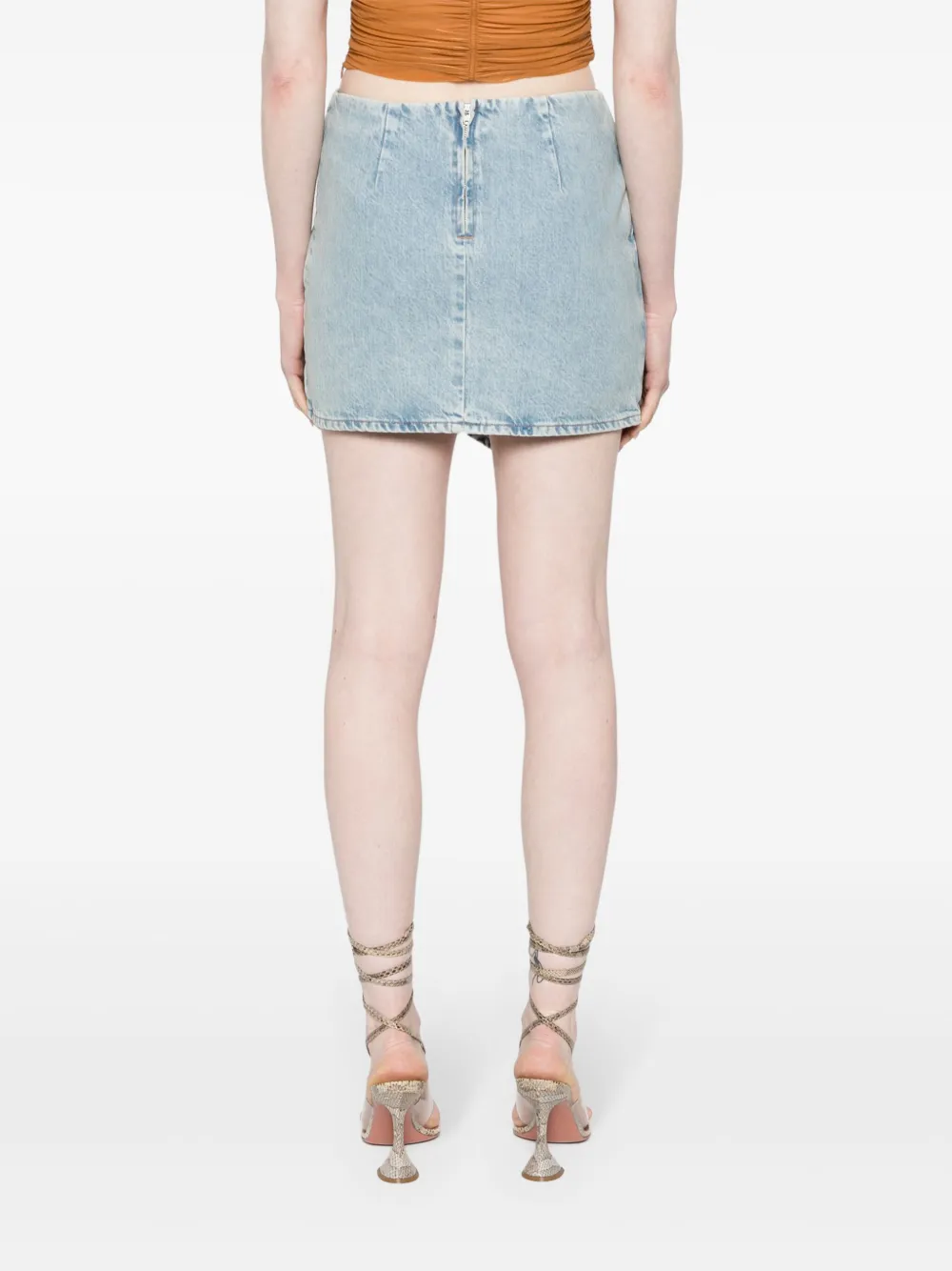 Rev The Marlowe Draped Mini Denim Skirt In Blue