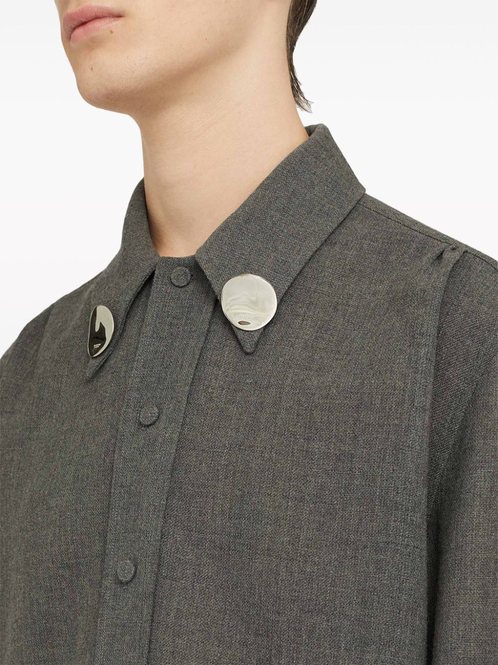 Shop Jil Sander Metallic-detail Wool Shirt In Grey