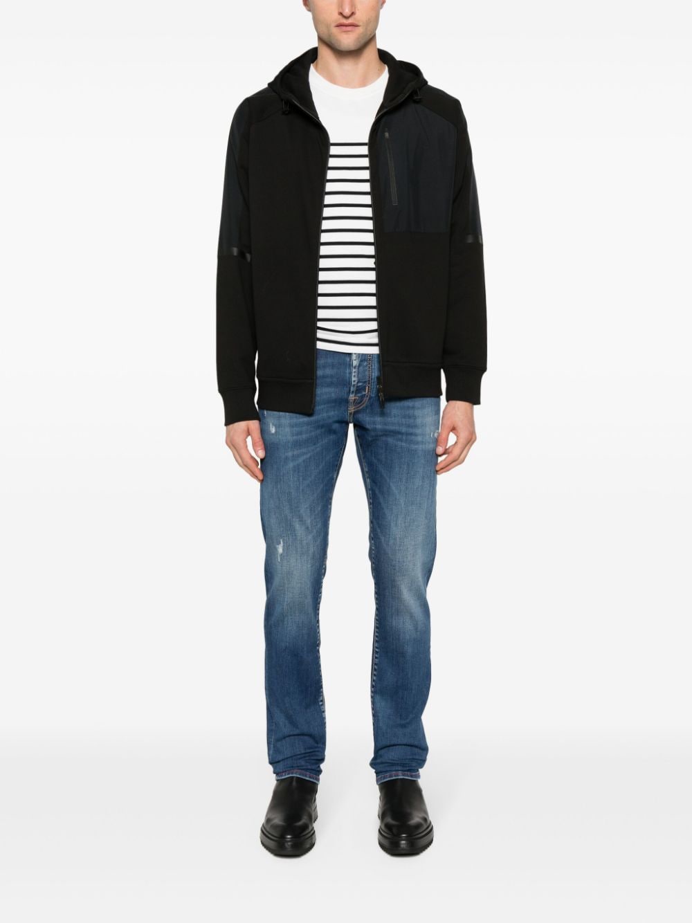 Herno panelled-design zip-up hoodie - Zwart