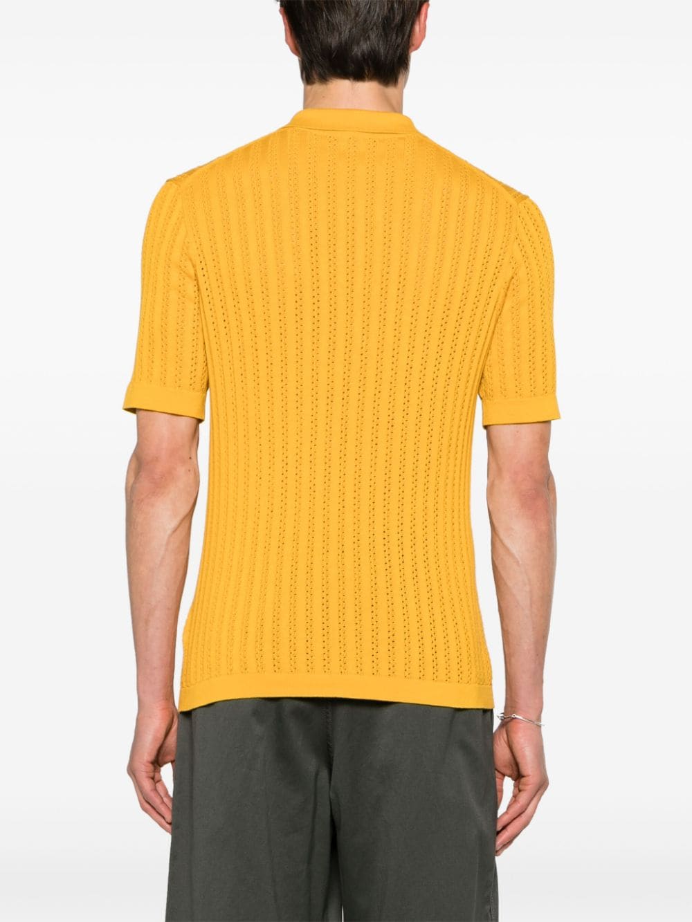 Shop Tagliatore Jesse Pointelle-knit Polo Shirt In Yellow
