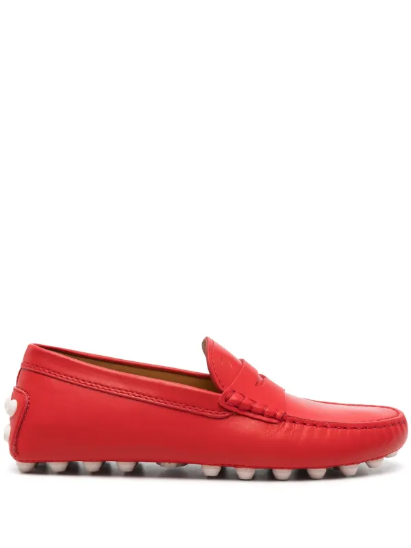 Tod's Gommino Bubble Leather Penny Loafers Red FARFETCH JO