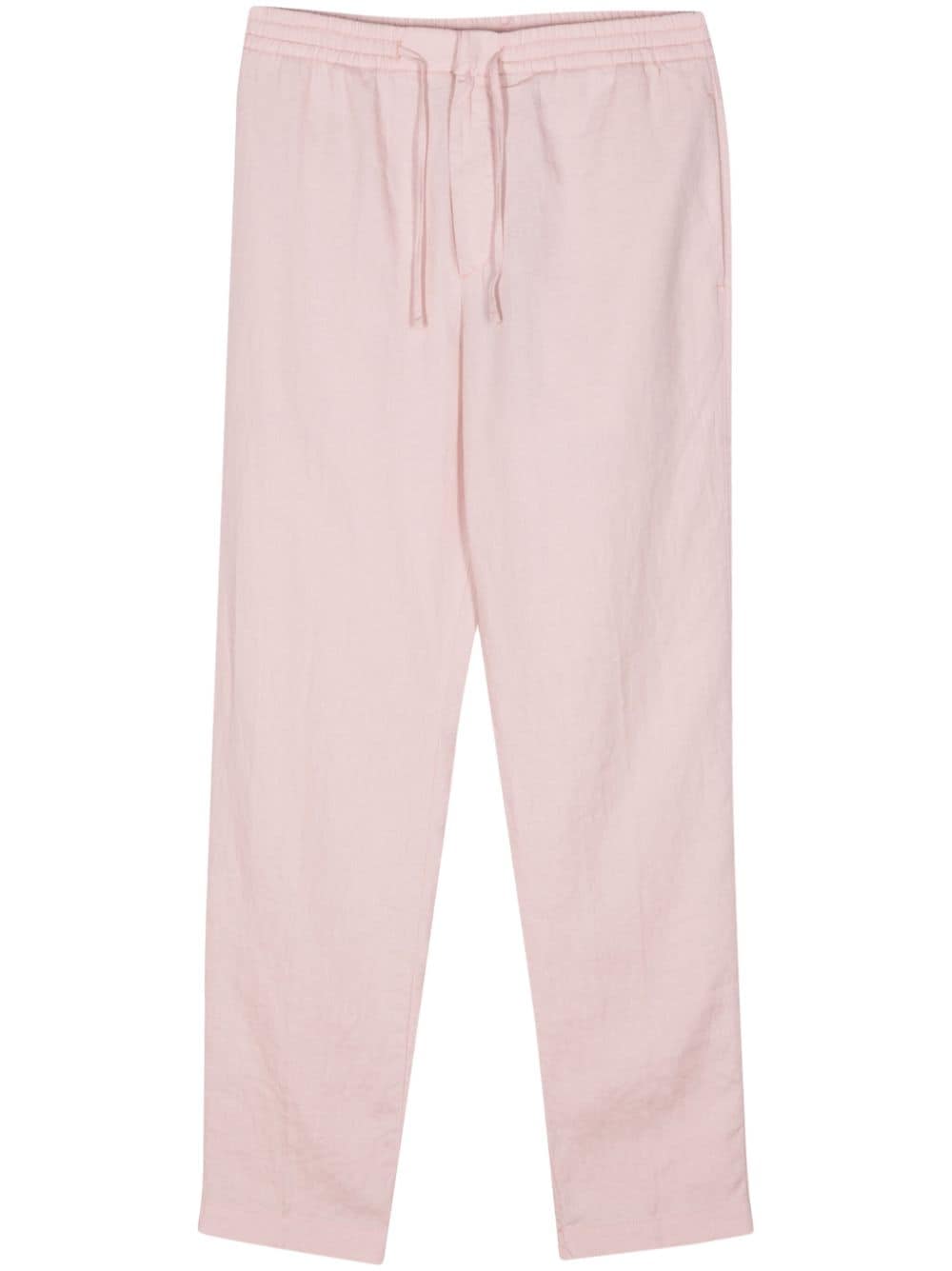 Canali Linen Tapered Trousers In Pink