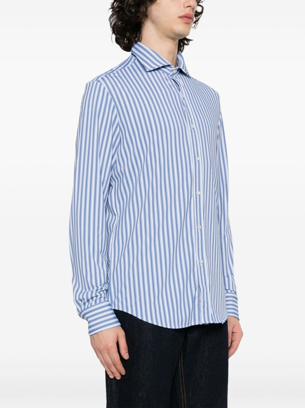 Shop Paul & Shark Striped Stretch-jersey Shirt In Blue