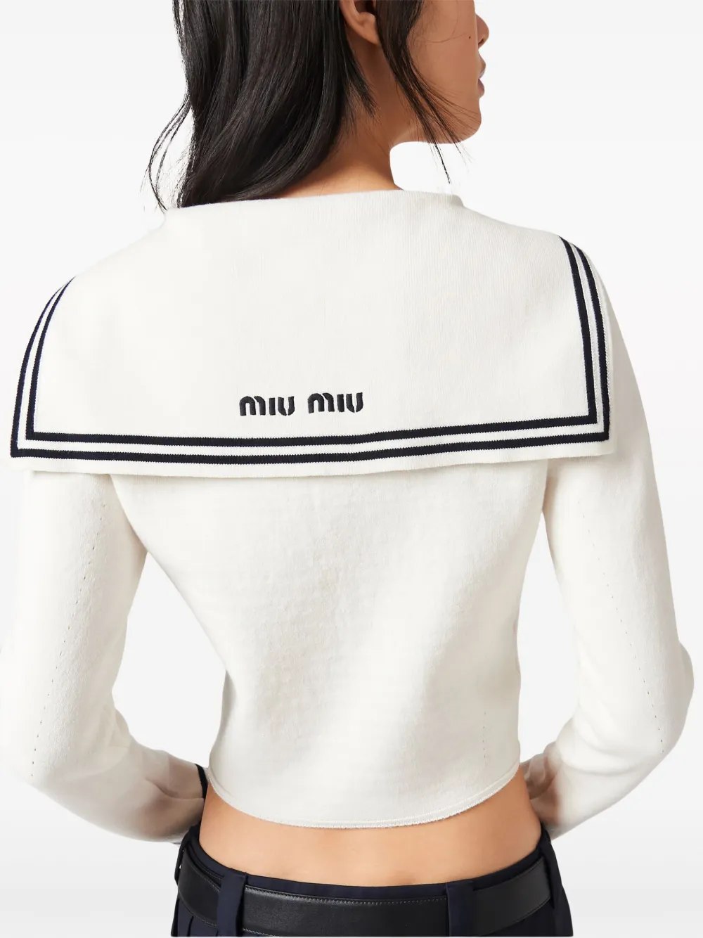 Shop Miu Miu Sailor Knit Cardigan In White