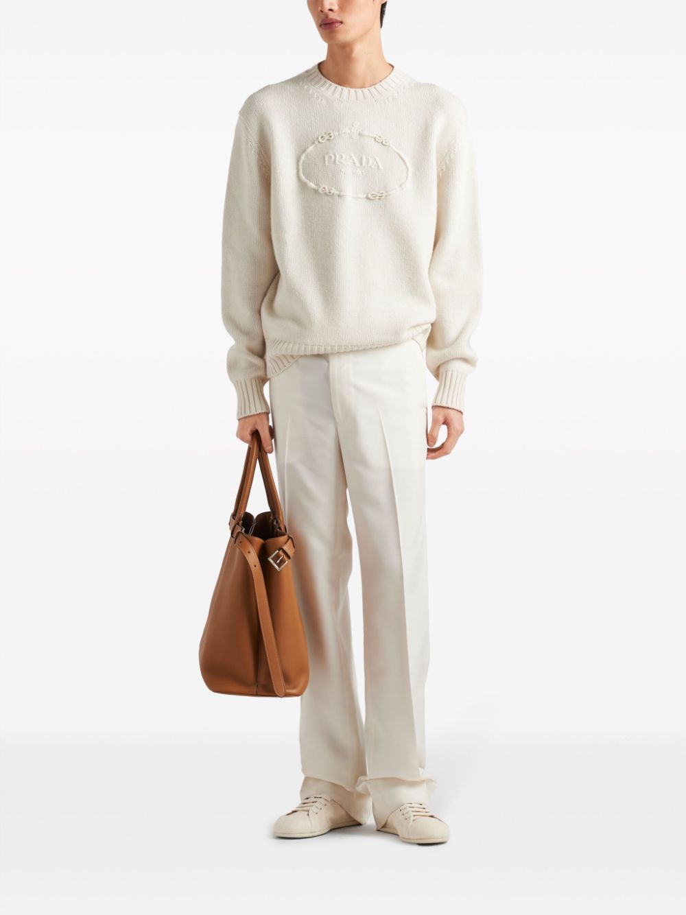 Shop Prada Logo-embroidered Wool-cashmere Jumper In White