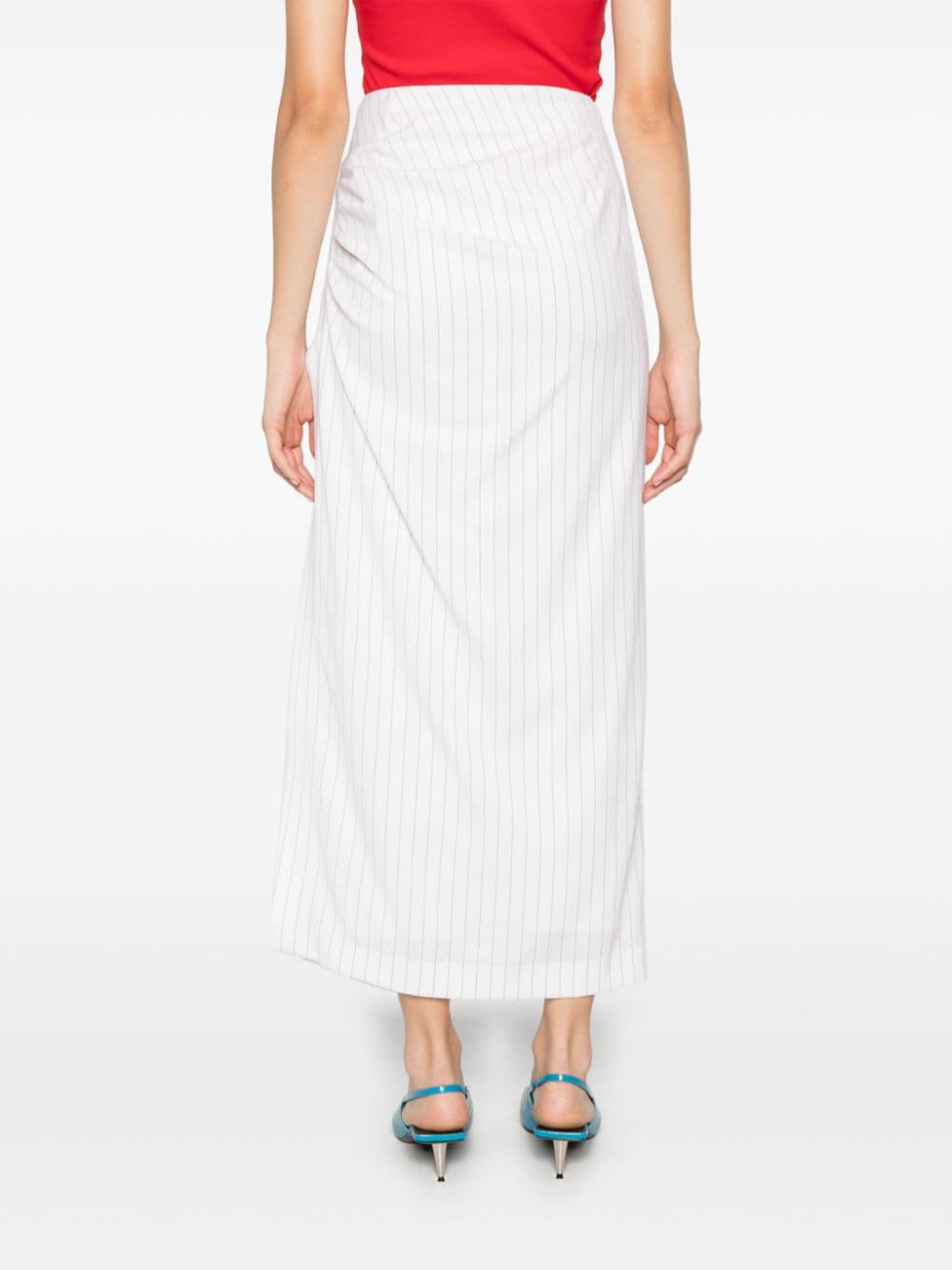 Shop Msgm Pinstriped Maxi Skirt In White