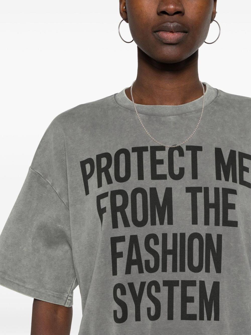 Shop Moschino Slogan-print Cotton T-shirt In Grey