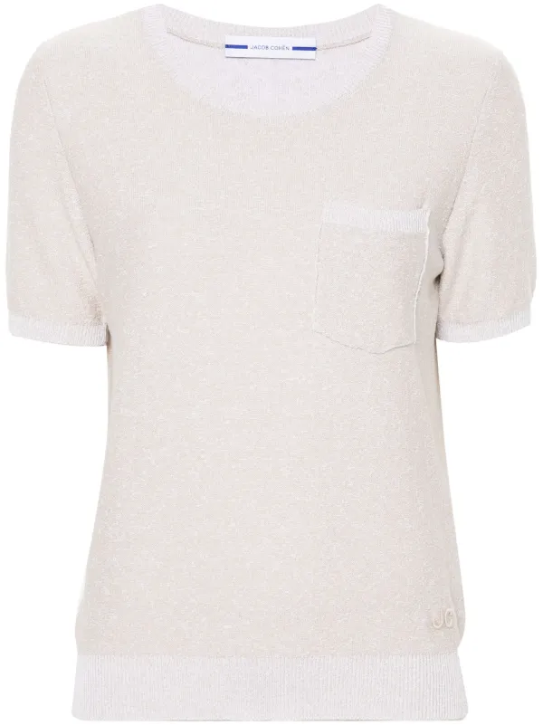Jacob Cohën Logo-embroidered Bouclé T-shirt in Neutrals