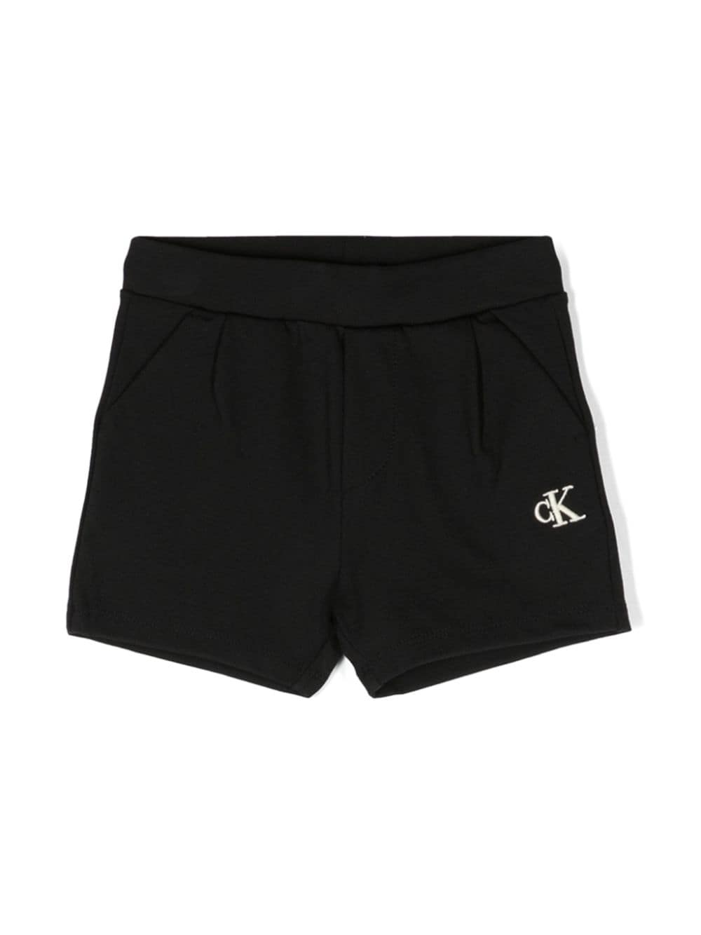 Calvin Klein Babies' Logo刺绣平纹针织短裤 In Black